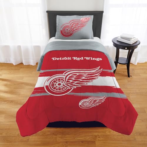 NORTHWEST Officially Licensed Detroit Red Wings NHL Team Comforter Set – Microfiber Twin/Twin XL Comforter & Sham with Hockey Logo for Fans, Dorms, Game Day Bedrooms Northwest