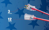 Southwire Heavy Duty Extension Cord, 50Ft, 12 Gauge, 3 Conductor, Outdoor Cord, Lighted End, SJTW, Red/White/Blue, 2548SWUSA1 Southwire