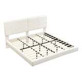 Merax King Size White Boucle Upholstered Platform Bed with Tall Headboard, Modern Floating Bed Frame with LED Lights for Bedroom, Solid Wood Slats Support, No Box Spring Needed, Easy Assembly Merax