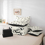 Erosebridal Black and Beige Bow Comforter Set with Sheets Teen Girls Coquette Bow Twin Size Bedding Modern Fashion Bed in A Bag 7-Piece for Women Minimalists Aesthetic Bowknot Bed Collections Erosebridal