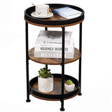 Dulcii Side Table, Round End Table with 3 Storage Shelves for Living Room, Bedroom, Nightstand with Steel Frame for Small Spaces, Industrial Round Sofa Table, Outdoor Accent Coffee Table, Rustic Brown Dulcii