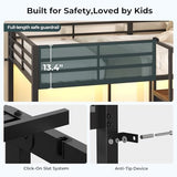 ADORNEVE Triple Bunk Bed with Storage Staircase, RGB Lights & Charging Station, Twin Over Twin, Heavy Duty Metal 3 Bunk Beds with Drawers & Headboard Shelf, Safety Guardrails, for Kids, Black ADORNEVE