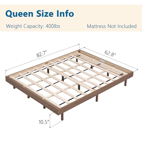 Dolonm Queen Size Modern Low Profile Floating Bed Frame in Walnut - WoodArtSupply