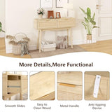 YMBSBUY Rattan Console Table with 2 Drawer, Boho Narrow Sofa Table Entryway Table, Wood Skinny Farmhouse Vanity Desk, Long Small Entry Table for Hallway, Entrance, Living Room, Bedroom, 40 inch, Oak YMBSBUY