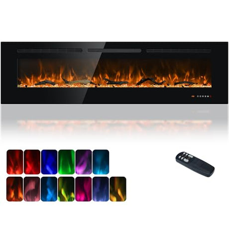 Carsynflame Electric Fireplace 65 in, Wall Mounted & Recessed Electric Fireplace Inserts, Remote & Touch Screen Control, 169 Flame Color Combinations, Timer& Thermostat Fireplace Heater, 1500W, Black Carsynflame