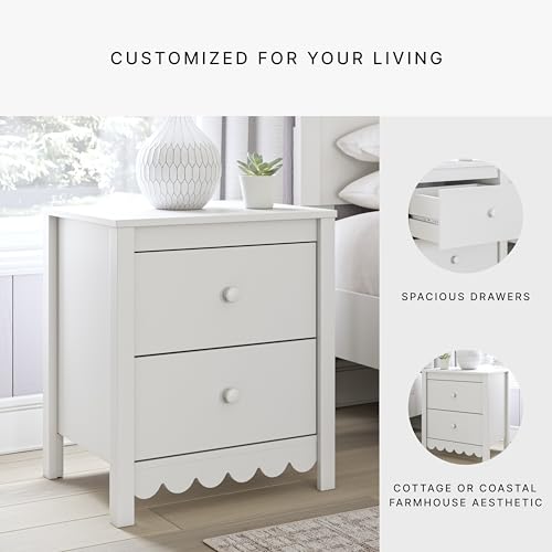 Signature Design by Ashley Hallityn Minimalist 2 Drawer Nightstand, Smooth-Gliding Drawers, Wood, 21.34" W x 15.94" D x 24.37" H, Matte White Finish Signature Design by Ashley