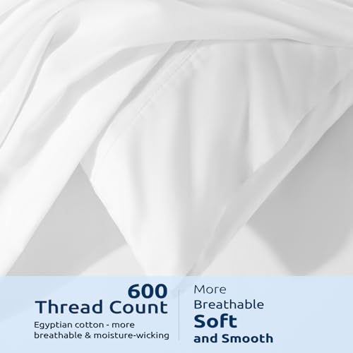 Shilucheng 100% Cotton King Size Duvet Covers - 600 Thread Count, Luxury Sateen Weave Egyptian Cotton Comforter Cover with Zipper Closure & Corner Ties，Hotel Bedding Duvet Covers 3 Piece (White) Shilucheng