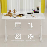 Penau Adjustable Height Standing Desk, Manual Crank Sit to Stand Computer Desk, Minimalist White Engineered Wood Top, T-Shape Iron Frame for Home Office, 47.24 x 23.62 x 35.43 Inchs. Penau