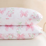 CCoutueChen Duvet Cover Twin 2Pcs Pink Floral Bow Bedding Set for Girls Kids, Romantic Princess Style Bowknot Bedding, Ultra Soft Reversible Garden Flower Duvet Cover Set(1 Pillowcase,No Comforter) CCoutueChen