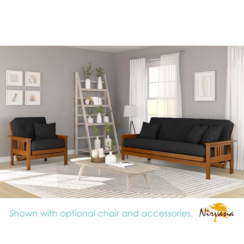 Nirvana Futons Stanford Futon Set - Full Size, Frame, 8" Mattress, Twill Black Cover Nirvana Futons