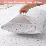 Softan Pink Floral Full Sheet Set Flower Printed Bed Sheets Double - 4 Piece Microfiber Patterned Fitted Bed Sheets with 15" Deep Pocket & Straps, Cozy Cute Pink Sheets and Pillowcase Set Softan