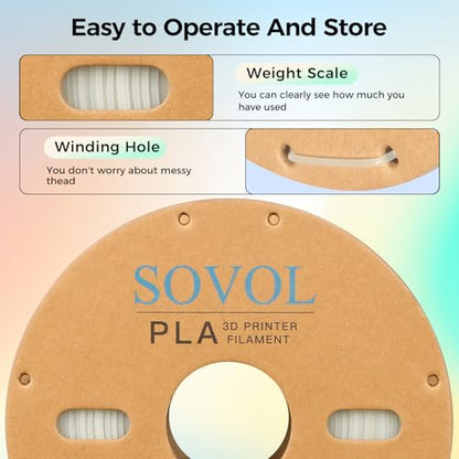 Sovol 3D Printer Glow in The Dark Filament Multicolor Fast Change PLA 1kg (2.2 lbs) Spool 3D Printing Materials, Dimensional Accuracy +/- 0.03 mm, 1.75 mm, Glow Multicolored - WoodArtSupply