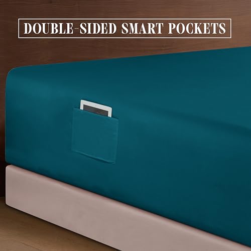 Elegant Comfort 1500 Premium Quality 4-Piece Bed Sheet Set - 18-24 Inch Extra Deep Pocket, Smart Storage Pockets, Wrinkle Free Ultra Soft 4PC Extra Deep Pocket Sheets, Twin/Twin XL, Marine Teal Elegant Comfort