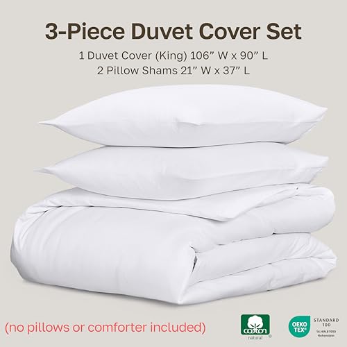 California Design Den 3 Pc White King Duvet Cover Set - Winner Good Housekeeping Best Bedding Awards 2025, 400 Thread Count Sateen, 100% Cotton Duvet Cover Set, Button Closure, Corner Ties - White California Design Den