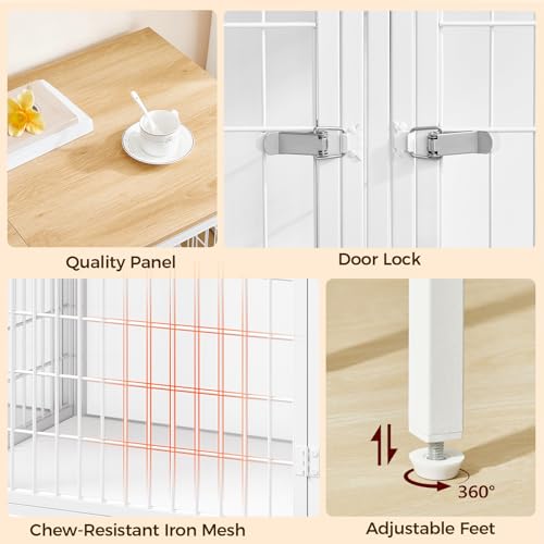 MAHANCRIS Dog Crate Furniture for 2 Dogs, 43.3" Dog Kennel with Removable Divider, Heavy Sturdy Dog Furniture Style Double Cage for Small Medium Dogs, Indoor Pet House End Table, Natural and White MAHANCRIS
