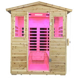 Kanlanth Outdoor Infrared Sauna with Red Light Therapy, 4 Person 2050watt Canadian Hemlock Wood Personal Sauna Room for Indoor Home, with Blue-Tooth, 4 Chromo Therapy Lighting, Control, Cup Holder Kanlanth