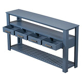 Modern 62.2" Console Table, Sofa Table with 4 Drawers and 2 Shelves, Suitable for Entrance, Hallway, Living Room, Bedroom (Navy Blue@G>) Hlcodca