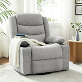 GAOHAPPY Swivel Rocker Recliner Chair, Manual Recliner Single Sofa with Cup Holders and Side Pocket, Chenille Fabric, Upholstered Nursery Rocking Chair for Living Room, Bedroom, Grey