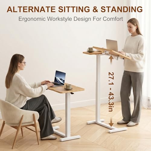 DONGMUWUJEE Solid Wood Overbed Bedside Table with Wheels, Tilting Adjustable Hospital Bed Table Over The Bed, Medical Mobile Laptop Stand, Rolling Standing Desk for Hospital and Home Use(Natural) DONGMUWUJEE