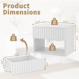 AURINEST Floating Nightstand Set of 2, Modern Wall Mounted Bedside Tables with Fluted Drawer, Night Stand Small End Table with Open Storage Shelf for Bedroom, Living Room, Small Spaces, White AURINEST
