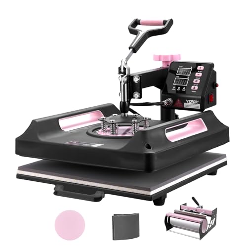 VEVOR Heat Press Machine, 5 in 1 Heat Transfer Machine with 30 oz Tumbler Press, 15 x 15 inch, 360° Swing Away Digital T-Shirt Pressing Machine, Teflon Coating, for T-Shirts/Mugs/Hats/Plates, Black VEVOR