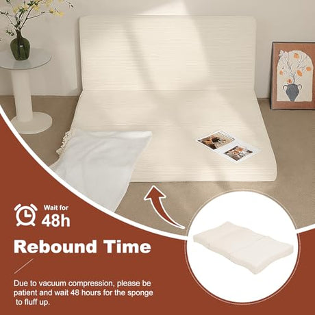 6-Inch Tri-Fold Foldable Mattress, Folding Sofa Bed with Removable Washable Cover, Portable Futon Mattress Full Size Floor Guest Mat with Non-Slip Bottom & Carry Handles for Camping (Beige, Full) AOLVDOW