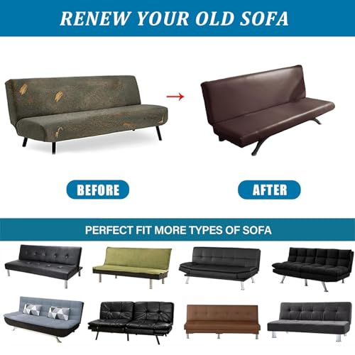 PU Leather Armless Sofa Cover Waterproof Futon Covers Full Size Furniture Protector Sofa Bed Slipcovers for Living Room Brown Small Generic