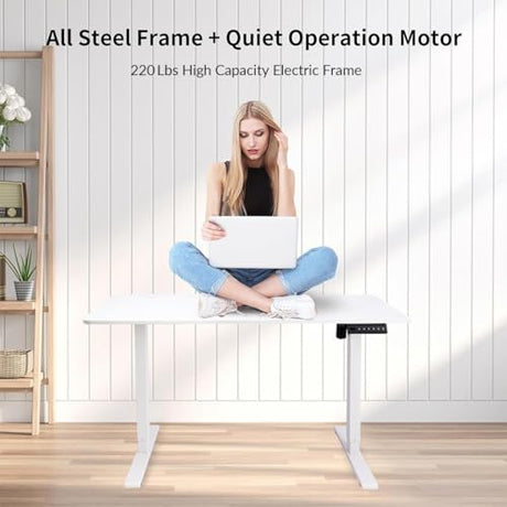 NICECOZY Electric Adjustable Standing Desk Frame Workstation,Up to 47.2",Ergonomic Standing Up Desk Base with Memory Controller,White Frame Only NICECOZY