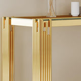 Maotifeys Modern 2-Tier Glass Console Table Luxury Clear Tempered Glass Top Sofa Table with Shiny Gold Legs 55" Slim Entryway Hall Tables with Storage Shelf for Living Room Bedroom Maotifeys