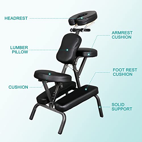 Nova Microdermabrasion Portable Massage Chair Foldable Tattoo Therapy Chair 4 Inches Thickness Sponge Face Cradle Spa Salon Massage Chair (Black) Nova Microdermabrasion