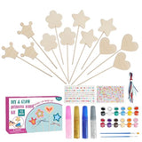 WATUNID 56Pcs Princess Fairy Wands Kit, 4 Styles Unfinished Wooden Fairy Wand with Gem Stickers, Paint, Ribbons, Make Your Own Princess Wand Craft Kits, DIY Art Magical Show Party Supplies for Girls WATUNID