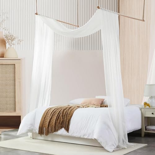 King Canopy Bed Curtains - Queen & Full Bed 60 * 225in White Tulle Canopy Bed Scarf, Sheer Bed Drapes for Twin Girls to Adult Beds
