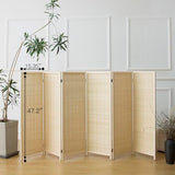 Furnnylane 6 Panel Short Room Divider Screen,Beige Freestanding Partition,Small Bamboo Panel Divider for Room Seperation,3.95 FT Tall Furnnylane