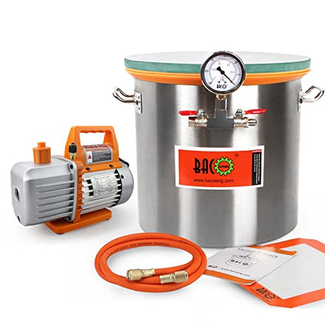 BACOENG 5 Gallon Vacuum Chamber Kit with 4.5 CFM 1 Stage Vacuum Pump HVAC, Perfect for Stabilizing Wood, Degassing Silicones and Epoxies BACOENG