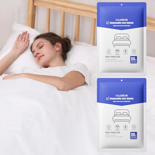CxLoode 2 Pack Disposable Bed Sheets for Hotel, Portable Bedspread, Disposable Bedding Set with 2 Bed Sheet 2 Quilt Cover and 4 Pillowcase for Travel CxLoode