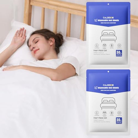 CxLoode 2 Pack Disposable Bed Sheets for Hotel, Portable Bedspread, Disposable Bedding Set with 2 Bed Sheet 2 Quilt Cover and 4 Pillowcase for Travel CxLoode