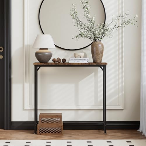 Tujurich Narrow Entryway Console Table & Sofa Side Table - Industrial Hallway Table for Small Spaces, Behind Couch Table, Multi-Functional Living Room Bedroom Office,Brown, 29.5" x 9.4" x 29.5" Tujurich
