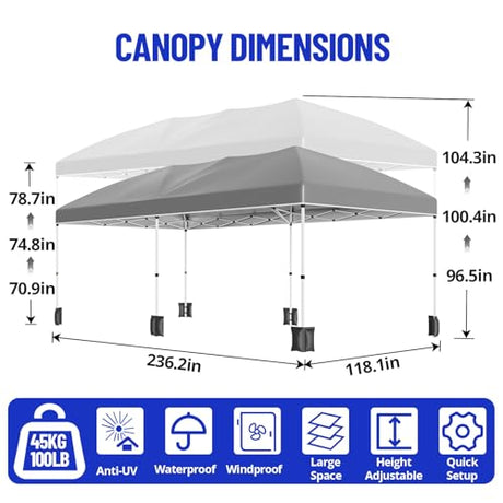 10X20Ft Pop Up Wedding Party Tent with 6 Sidewalls - Heavy Duty Commercial Outdoor Canopy, Waterproof Gazebo Canopy Tent, Canopy All Season with Storage Bag, Gray KOKEBREN
