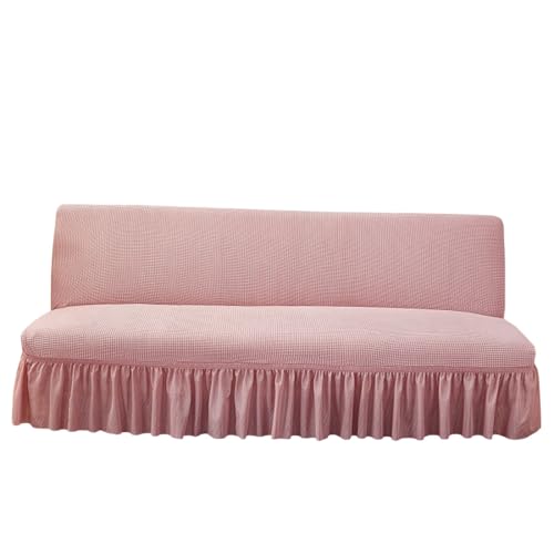Daunkang Futon Cover Slipcover Removable Armless Sofa Bed Slipcovers Full Size with Skirt Ruffled Knitted Futon Sofa Cover Furniture Bed Protector with Elastic Bottom M Pink Daunkang