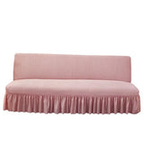 Daunkang Futon Cover Slipcover Removable Armless Sofa Bed Slipcovers Full Size with Skirt Ruffled Knitted Futon Sofa Cover Furniture Bed Protector with Elastic Bottom M Pink Daunkang