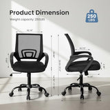 DUMOS Office Desk Chair - Ergonomic Mid Back with Lumbar Support & Rocking Mode, Height Adjustable with Fixed Armrest, Storage Back for Computer, Gaming, Conference, Meeting, 360° Swivel, Black DUMOS