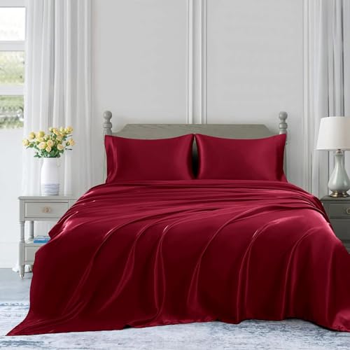 Homiest Burgundy Satin King Flat Sheet - Luxury & Ultra Soft Bedding for King Mattress, Single Sheet Sold Separately Homiest
