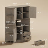 Gizoon 60.4" Farmhouse Kitchen Pantry Storage Cabinet with Doors and Adjustable Shelves, Large Kitchen Hutch with Drawers, Freestanding Cupboard for Dining Room, Living Room, Grey Gizoon