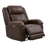 Watson & Whitely Oversized Genuine Leather Power Recliner Chairs for Big and Tall, Wall Hugger Recliner with Power Headrest & Charging Ports, Extra Large Reclining Chair for Living Room, Dark Brown