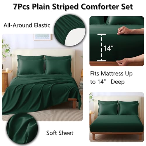 CozyLux Queen Size Comforter Sets - 7 Piece Bed in a Bag Emerald Green Comforter Set with Sheets Queen Bed Set All Seasons, Bedding Set with Down Alternative Comforter, Sheets, Pillowcases & Shams CozyLux
