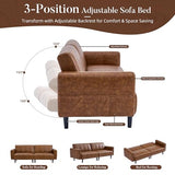 hausway 83”Faux Leather Futon Couch,Mid Century Modern Convertible Faux Leather Sofa with Adjustable Backrest,Storage Pocket,Wooden&Steel Frame for Office,Living Room,Space-Saving,Brown hausway