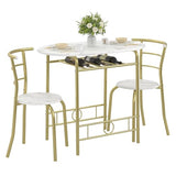 VECELO 3-Piece Dining Table Set for Kitchen Breakfast Nook, Wood Grain Oval Tabletop and Metal Frame with Built-in Wine Rack, for Small Spaces, White & Gold VECELO