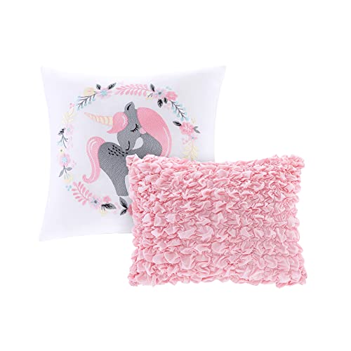Intelligent Design Kids Reversible Cotton Quilt Set - Vibrant Fun, Playful Print, All Season Children Bedding Coverlet Bedspread, Decorative Pillow, Bedroom Décor, Full/Queen, Cloud Pink 5 Piece Intelligent Design
