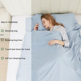 RHINSBENF Sleeping Bag Liner Camping Adult Sleep Sack Lightweight Travel Sheet for Hotel Bed Compact Ultralight Essential Cleaning Supplies Kit Travel Bedding Set for Backpacking (Blue & Single) RHINSBENF