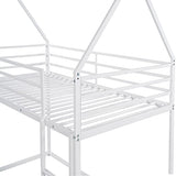 Merax Modern Heavy Metal House Low Bunk Bed Twin Over Twin, Montessori Floor Bunk Bed Frame with Full-Length Guardrail/No Box Spring Needed White Merax
